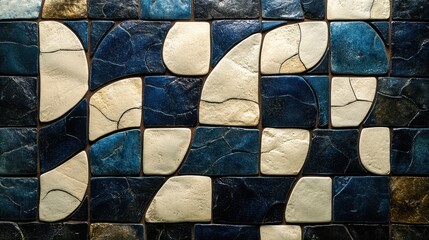 Vintage Math: Cream and deep blue tessellated squares resembling ancient tile patterns. 