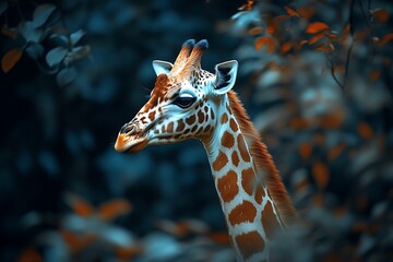 Giraffe Portrait in Vivid Hues, Serene Focus on Natures Grace.