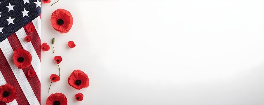 Veterans Day Tribute Plaque with USA Flag and Poppies - Honoring Heroes with a Blank Space for Personalization