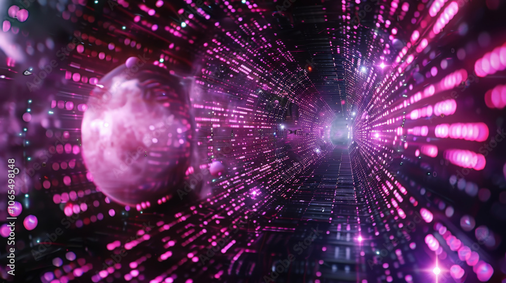 Aufkleber mesmerizing digital tunnel filled with vibrant pink and purple binary code, creating sense of depth 