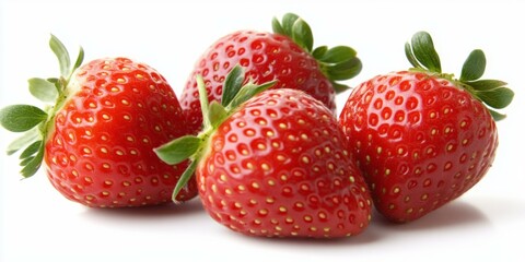 Fresh strawberries on white background, vibrant red and juicy.