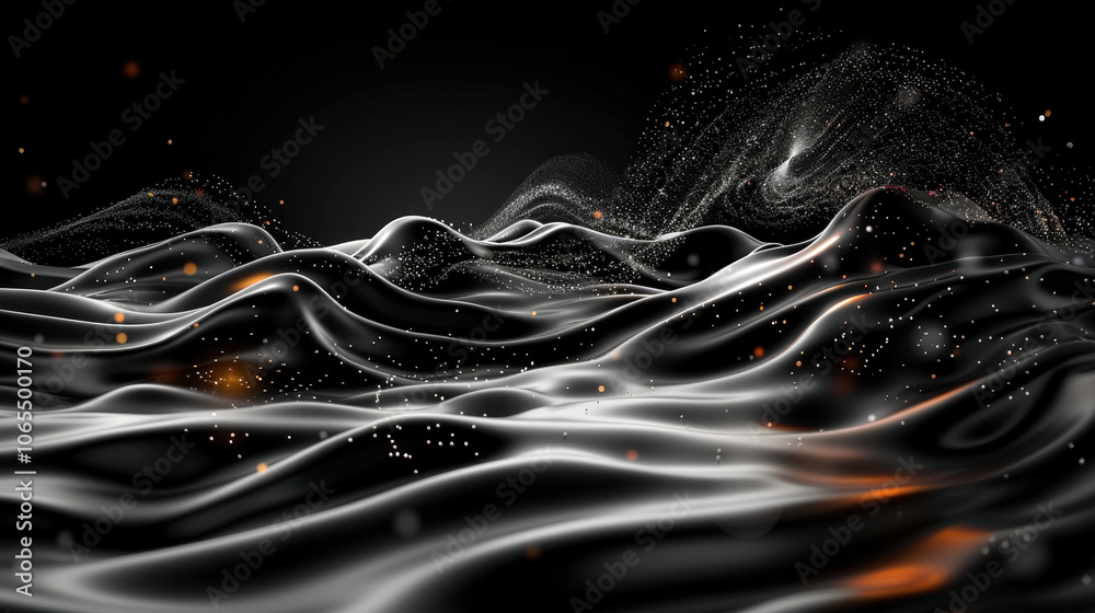 Aufkleber mesmerizing scene of soft particle waves flowing diagonally across dark background, creating sense o