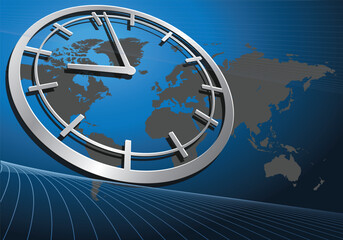 World Clock Concept with Global Map Background