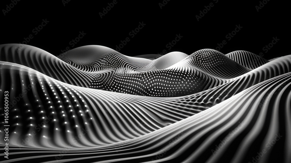 Aufkleber dynamic waves of light and shadow create mesmerizing landscape, showcasing flowing lines and dotted 