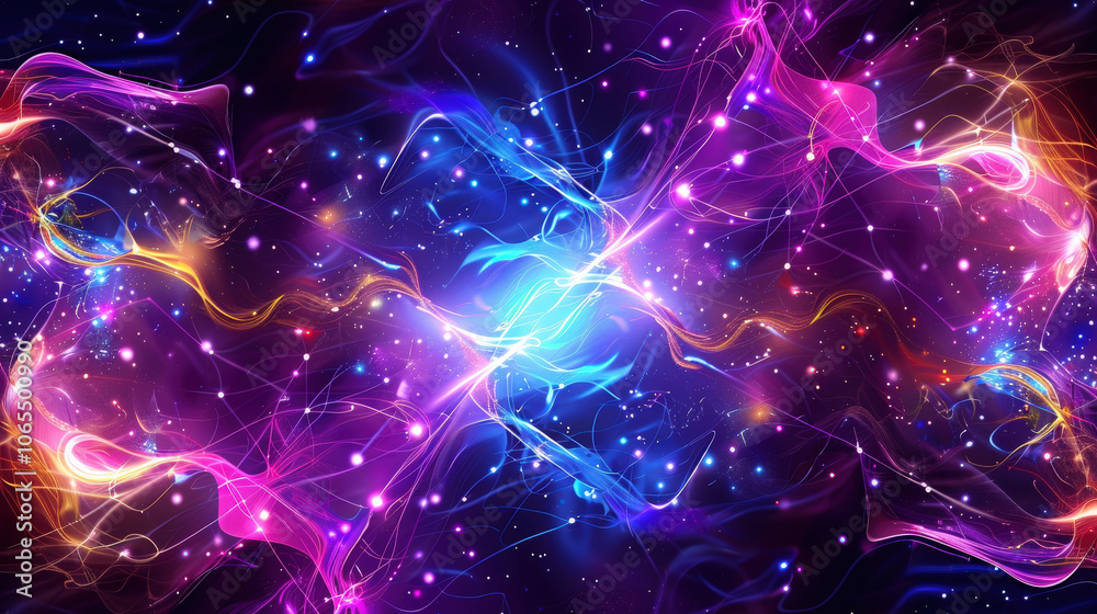 Poster vibrant stream of particles in mesmerizing dot formation, creating dynamic and colorful abstract bac
