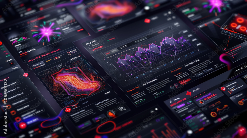 Aufkleber dynamic and stylish technology interface showcasing layered visualizations, data analytics, and vibr