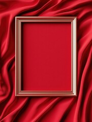 Naklejka premium Elegant Empty Frame on Red Fabric Background