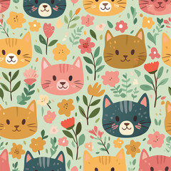Obraz premium Cute cat head hand drawn seamless pattern