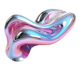 3d abstract fluid form , chrome, holographic color, smooth flow, gradient blend, glossy metallic surface, for print, web, animation creative art work design on transparent backdrop PNG