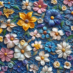 Elegant arrangement of colorful floral tiles with a 3D layering effect, each tile detailed in high