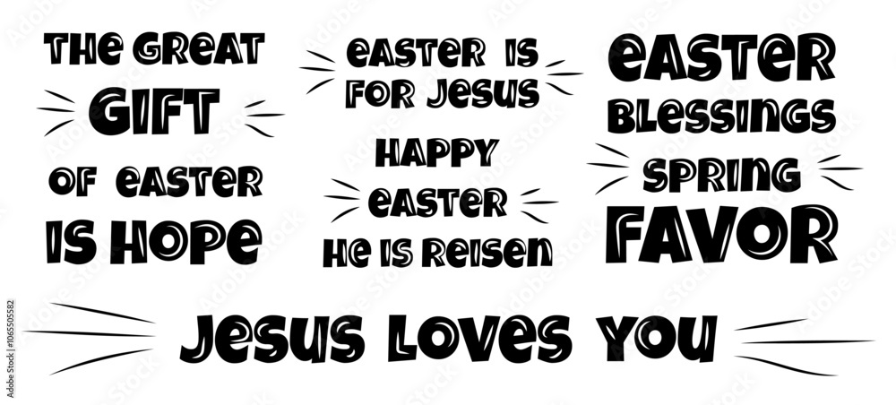 Wall mural easter religious quotes set. black letters and inscriptions. jesus loves you. religion and belief. s