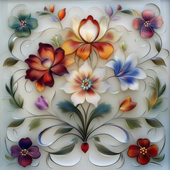 Fototapeta premium Clear glass with colorful floral patterns, using dimensional effects for an eye-catching look,
