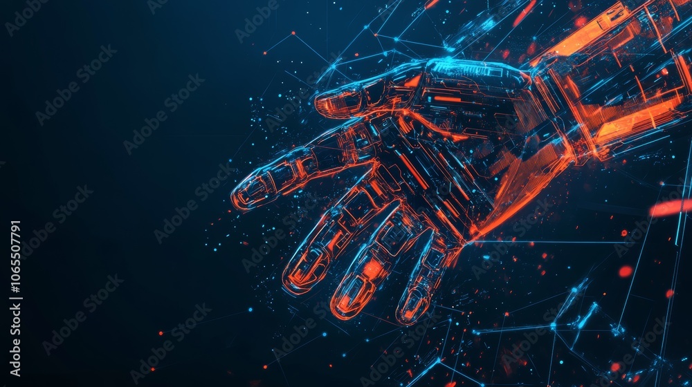 Wall mural artificial intelligence robot hand mock up on technology background, ai generated technology concept