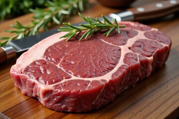 Fototapeta premium Juicy Ribeye Steak Ready for Grilling, Perfect for a Delicious Meal