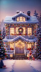 Fototapeta premium the facade of the house is decorated for the Christmas holidays