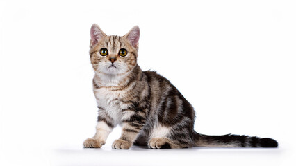 Obraz premium Beautiful domestic young cat sitting on white background.