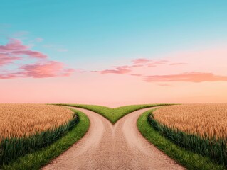Fototapeta premium Heart-Shaped Road Under a Colorful Sky