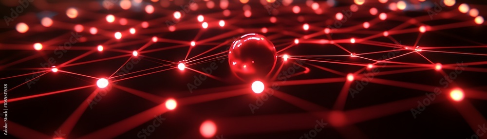 Poster red sphere interconnected in a web of lights