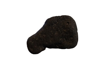 Naklejka premium Raw dark coke rock stone isolated on white background. Transformation molten metal process concept