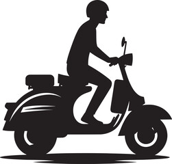 Fototapeta premium Vintage scooter bike rider silhouette vector illustration isolated on a white background
