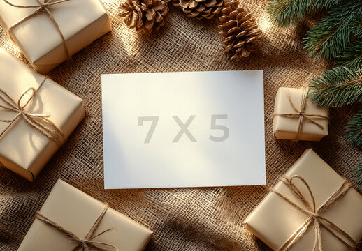 Christmas Mockup With 7 x 5 Inch Card and Generative ai
