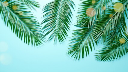 Tropical Palm Fronds on a Vibrant Blue Background, Creating a Serene and Refreshing Summer Atmosphere