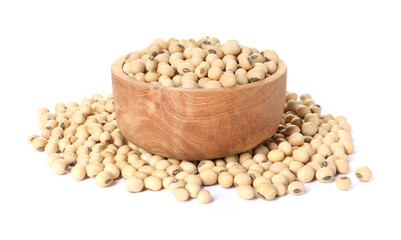 Soy beans in bowl isolated on white