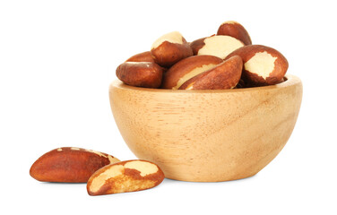 Tasty Brazil nuts in bowl isolated on white