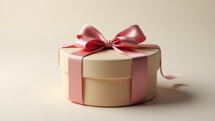 Obraz premium Minimalist round present box with a red bow, ideal for holiday designs or festive themes