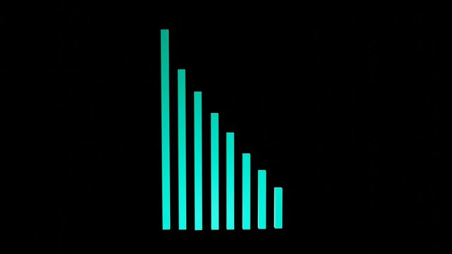Blue 3d render growth graph with rising bars and arrow on black chromakey background for inserts.