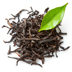 Obraz premium Black Tea Leaves with Green Leaves