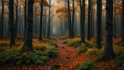 Obraz premium autumn forest in the fog