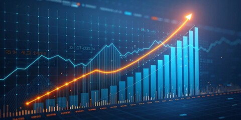 Naklejka premium Futuristic 3D Financial Chart with Neon Accents and Upward Trends V3