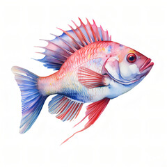 Fototapeta premium Colorful Watercolor Fish Painting Isolated on White Background