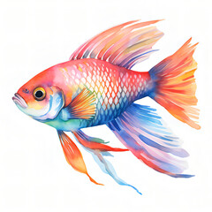 Fototapeta premium Colorful Watercolor Fish Painting Isolated on White Background