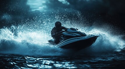 Jetski in water. Summer tropical sports.
