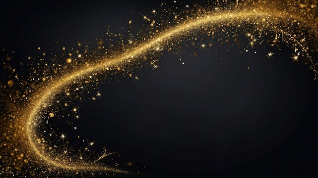 Tarjeta Navideña con polvo de oro en fondo negro. Fondo para escribir.