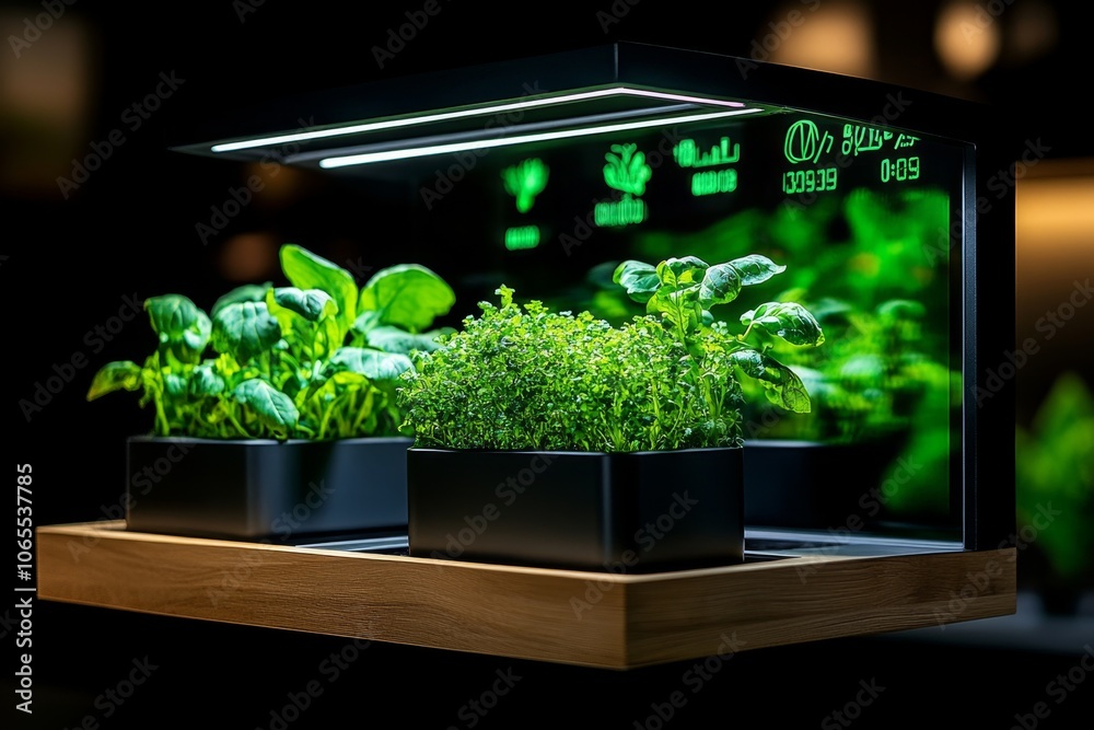 Poster holographic display of an organic farm with real-time data on produce growth and nutritional content