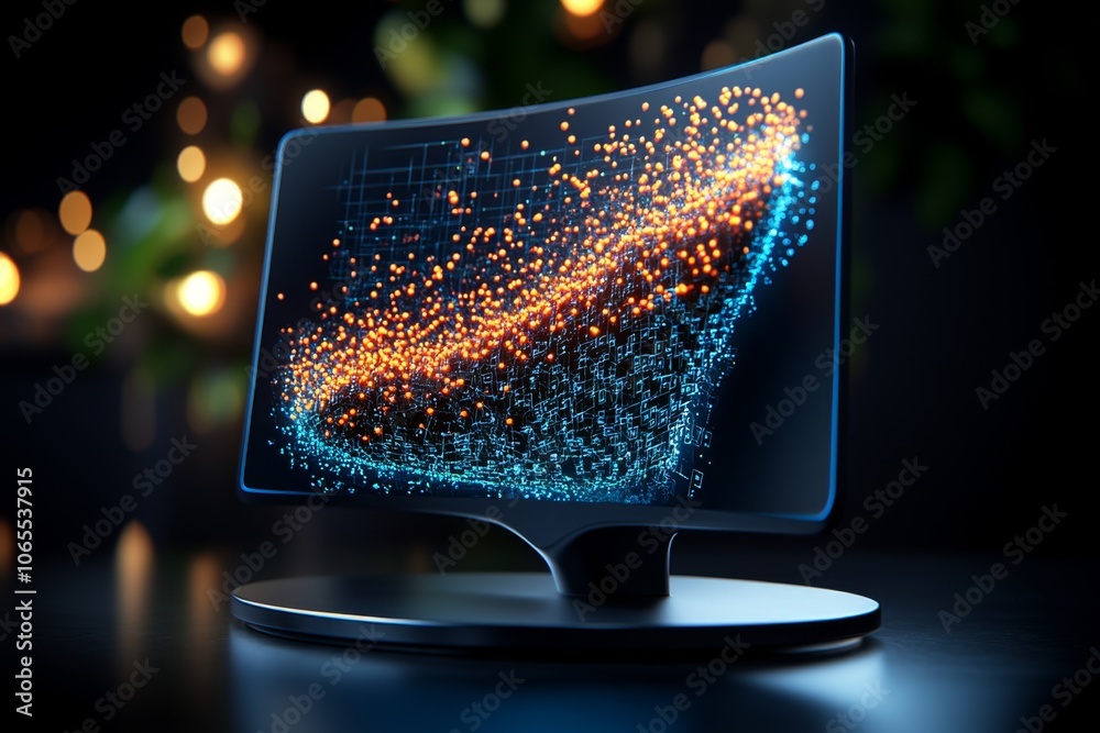 Aufkleber Holographic screen showing a factorization problem being solved digitally with animated steps, representing futuristic learning in mathematics
