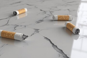 Obraz premium Cigarette Butts on Marble: A Visual Reminder of Smoking's Impact