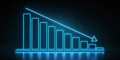 Naklejka premium Futuristic Neon Blue Bar Graph Illustrating Financial Decline in a Sleek 3D Visualization V3