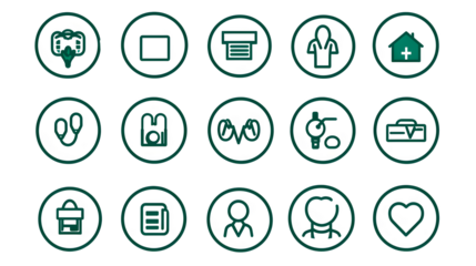 Set of minimalist vector icons. Icons representing health, dental insurance, family, nurse and vision.