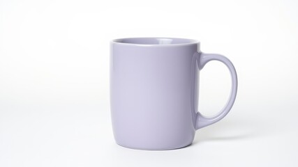 Obraz premium A simple lilac ceramic mug with a smooth surface and a rounded handle, isolated on a pristine white background