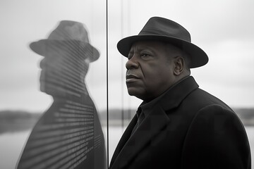 An older man reflects on Dr. King\'s legacy near a memorial