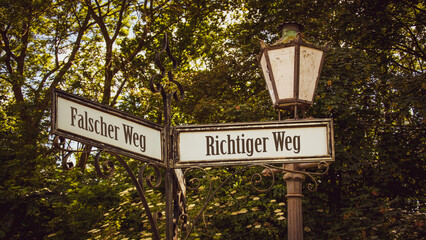 Signposts the direct way to right way versus wrong way