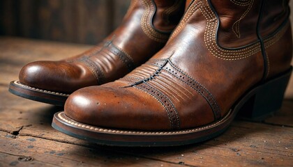 Well-Used Cowboy Boots with Intricate Stitching