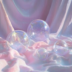 Enchanting Pastel Bubbles Floating in Soft Fabric