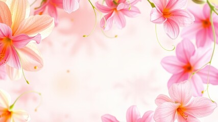 Obraz premium A delicate arrangement of pale pink flowers with soft, blurred edges creates a romantic and ethereal backdrop