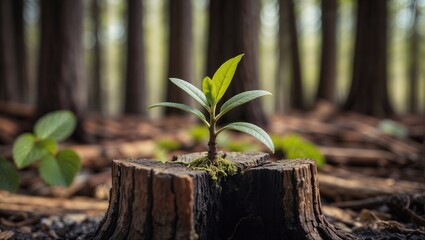 A plant growing from a trunk 