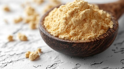 Yellow Powder in a Wooden Bowl